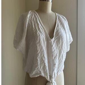 Women's Medium Blouse White V Neck Summer Airy Rayon Top